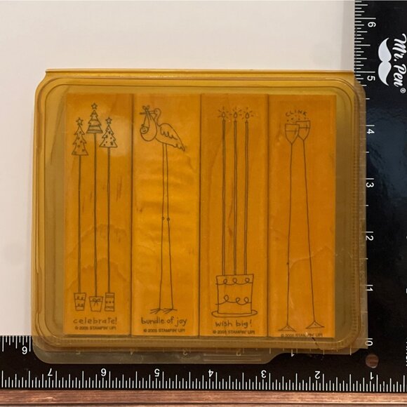 2005 STAMPIN' UP! ALONG THE SAME LINES Wood Mounted Rubber Stamp set of 4 - Picture 3 of 8